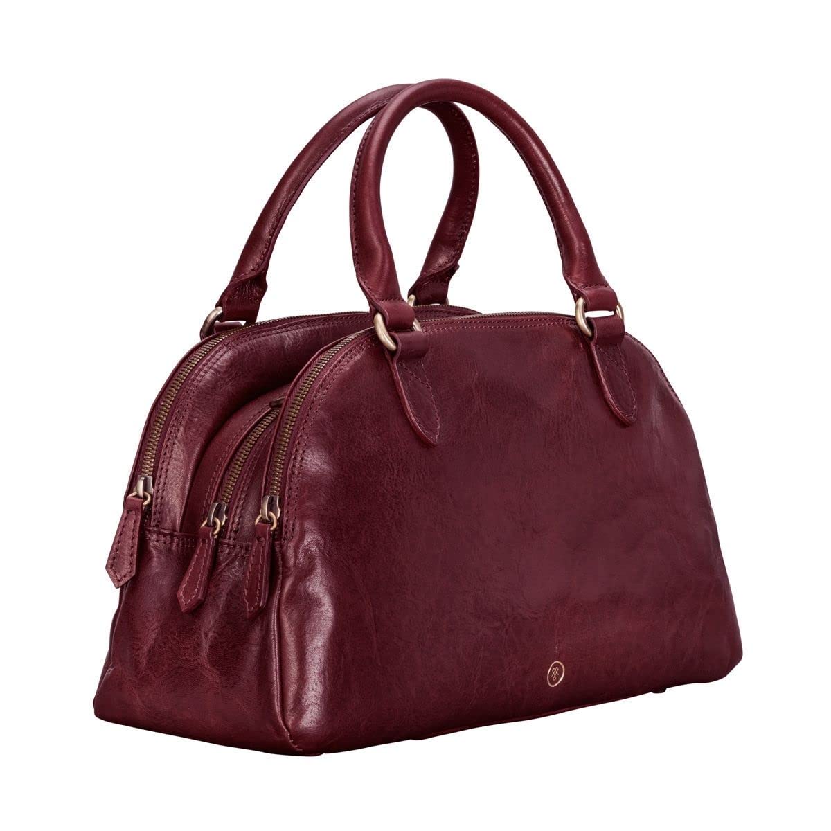 Maxwell Scott - Womens Luxury Leather Triple Zip Bowling Bag Purse with Strap - Made in Italy - The LilianaS Burgundy Red