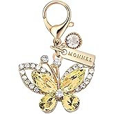 MONNEL MC586 Little Crystal Butterfly Lobster Clasp 3D Charm for Women with Velvet Bag (Brown,1 Piece)
