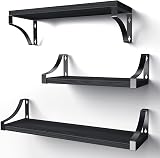 Pipishell Floating Shelves Wall Mounted Paulownia Wood Set of 3 Black
