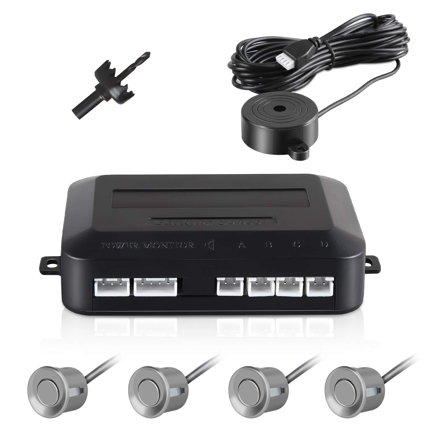 Parking Sensor Aolead Car Reversing Sensors Backup Radar System Buzzer Alarm with 4 Back Sensors - Silver