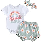 DNOMAID YZARC Newborn Baby Girl Clothes Mama's Girl Short Sleeve Romper Flower Ruffle Shorts Headband Set 3Pcs Summer Outfits