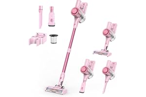 Homeika Cordless Vacuum Cleaner, 28Kpa Powerful Suction, 380W Strong Brushless Motor with 8 in 1 Lightweight Stick Vacuum Cleaner with 50 Min Runtime Detachable Battery for Pet Hair & Carpet, Pink