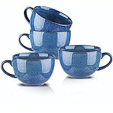 KOOV Ceramic Soup Mug with Handles, Large Coffee Mug, 24 Ounce Big Mug Microwave Safe, Coffee Mugs Set of 4, Reactive Glaze (Reactive Blue)