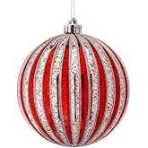 Regency International Vp Stripe MERC Ball Ornament, Box of 2, 6-Inch (Red Silver)