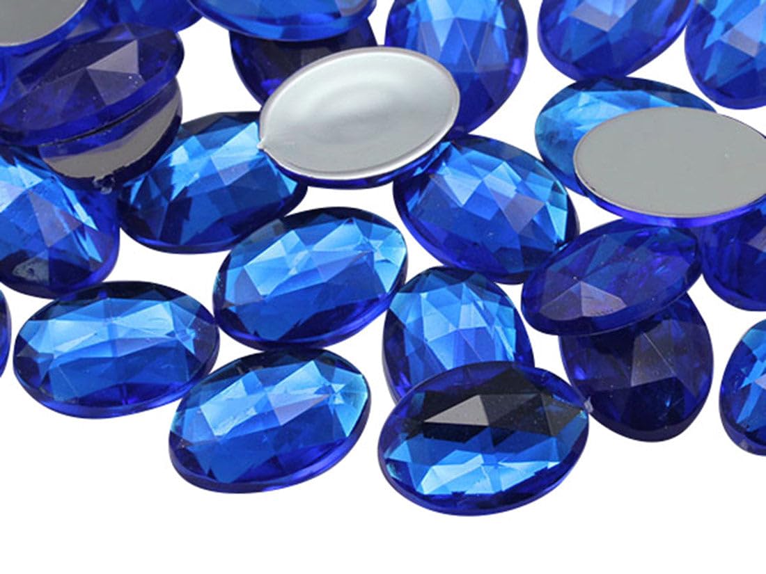 Allstarco 14x10mm Blue Sapphire .PH Flat Back Oval Acrylic Rhinestones Tiny Face Gems Body Jewels Card Making Embelishments - 45 Pieces โ image 1