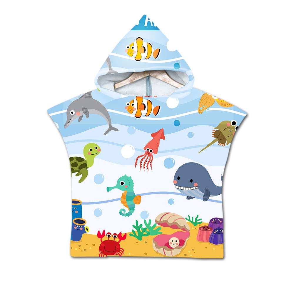 Chickwin Hooded Poncho Towel Kids Baby Luxury Bathrobe Print Light Weight Microfiber, Beach Towel Childs Boys Girls Robe Hooded Swimming Bath Towel Surf Wetsuit Changing (60 * 80cm,Green seahorse)