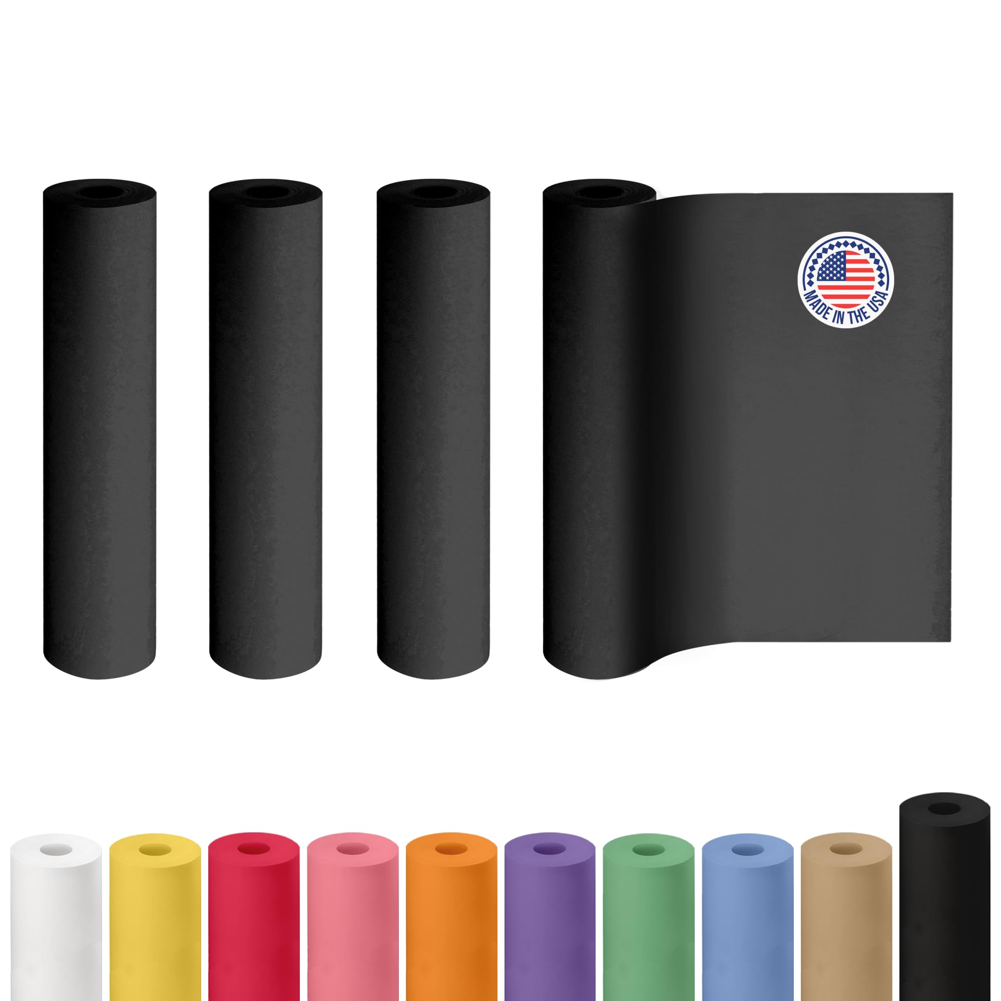 Black Kraft Paper Roll 24" x 2160" (180 feet), Pack of 4 - USA-Made Quality Black Paper 50lb Thickness for Packing, Shipping & Crafts/Arts - 100% Recyclable Natural Wrap Material by IDL Packaging Image