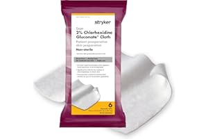 Stryker - Sage 2% Chlorhexidine Gluconate (CHG) Cloths – 1 Package, 6 Cloths – Rinse-free Antiseptic Preoperative Skin Preparation