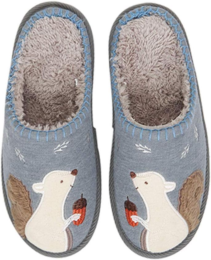 Cute Squirrel Animal Slippers for Women Mens Winter Warm Memory Foam Cotton Home Slippers Soft Plush Fleece Slip on House Slippers for Girls Indoor Outdoor Shoes