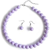 QBCL Beaded Necklace Choker Earrings Set Colorful Acrylic Big Bubblegum Statement Summer Party Jewelry for Women (Purple)