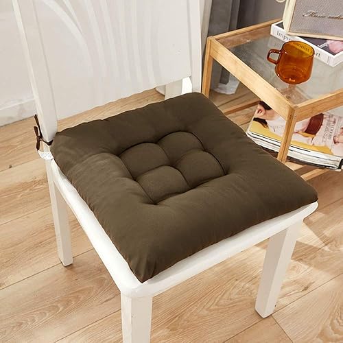 Student Solid Color Thicken Removable Non-Slip Dining Room Indoor Outdoor Tie On Chair Cushions Seat Pad Home Decoration Chair Pad(Coffee)