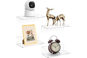 4 Pack Clear Acrylic Wall Shelves - 9 Inches Adhesive Wall Mounted Shelves No Drill - Suitable for Living Room, Bathroom, Bed