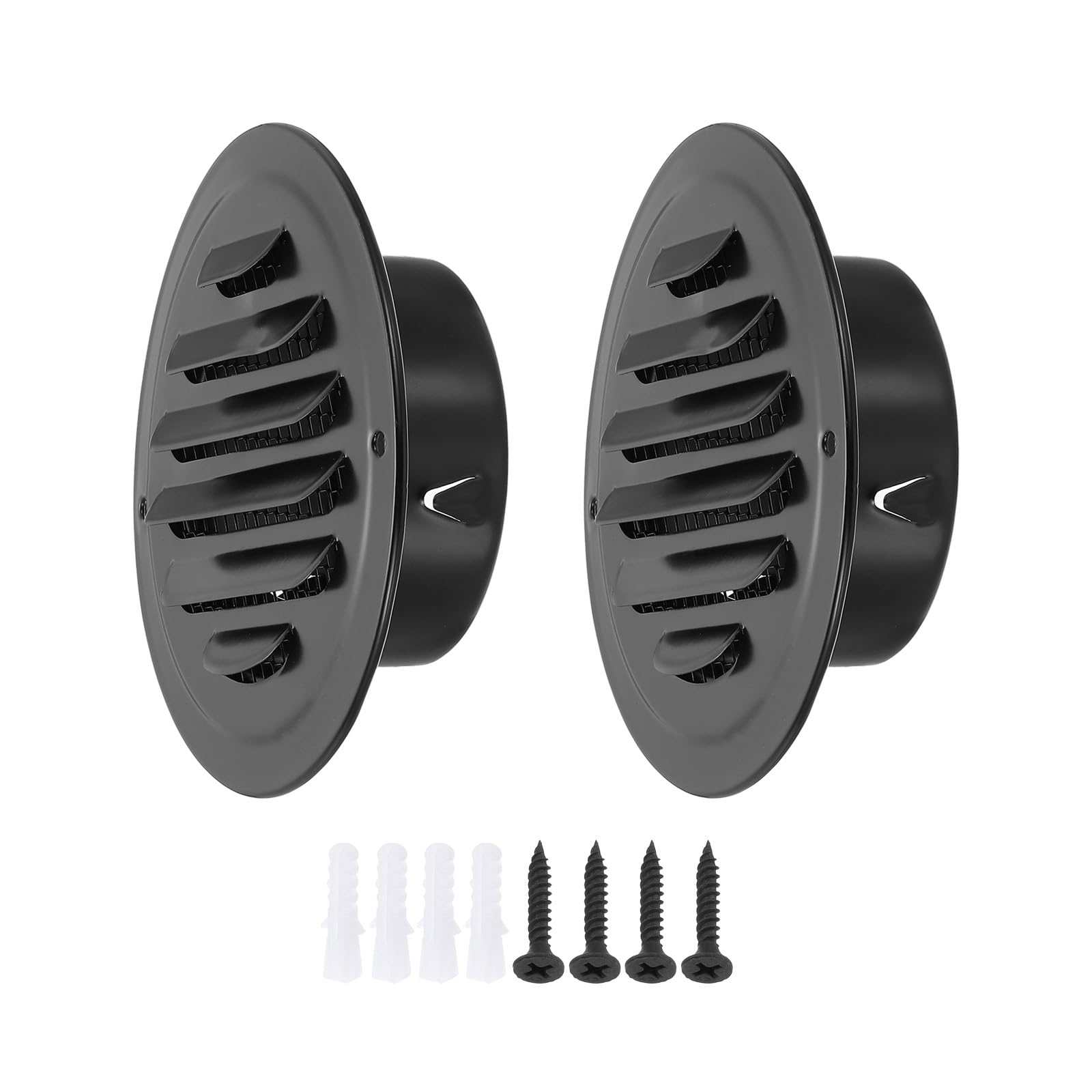 PATIKIL 3" Round Air Vent Cover, 2pcs Stainless Steel Louvered Wall Inlet Outlet Grill Screen Mesh Ducting Soffit Vent with Screws for Ventilation, Black