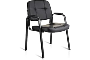 CLATINA Waiting Room Guest Chair with Bonded Leather Padded Arm Rest for Office Reception and Conference Desk Black