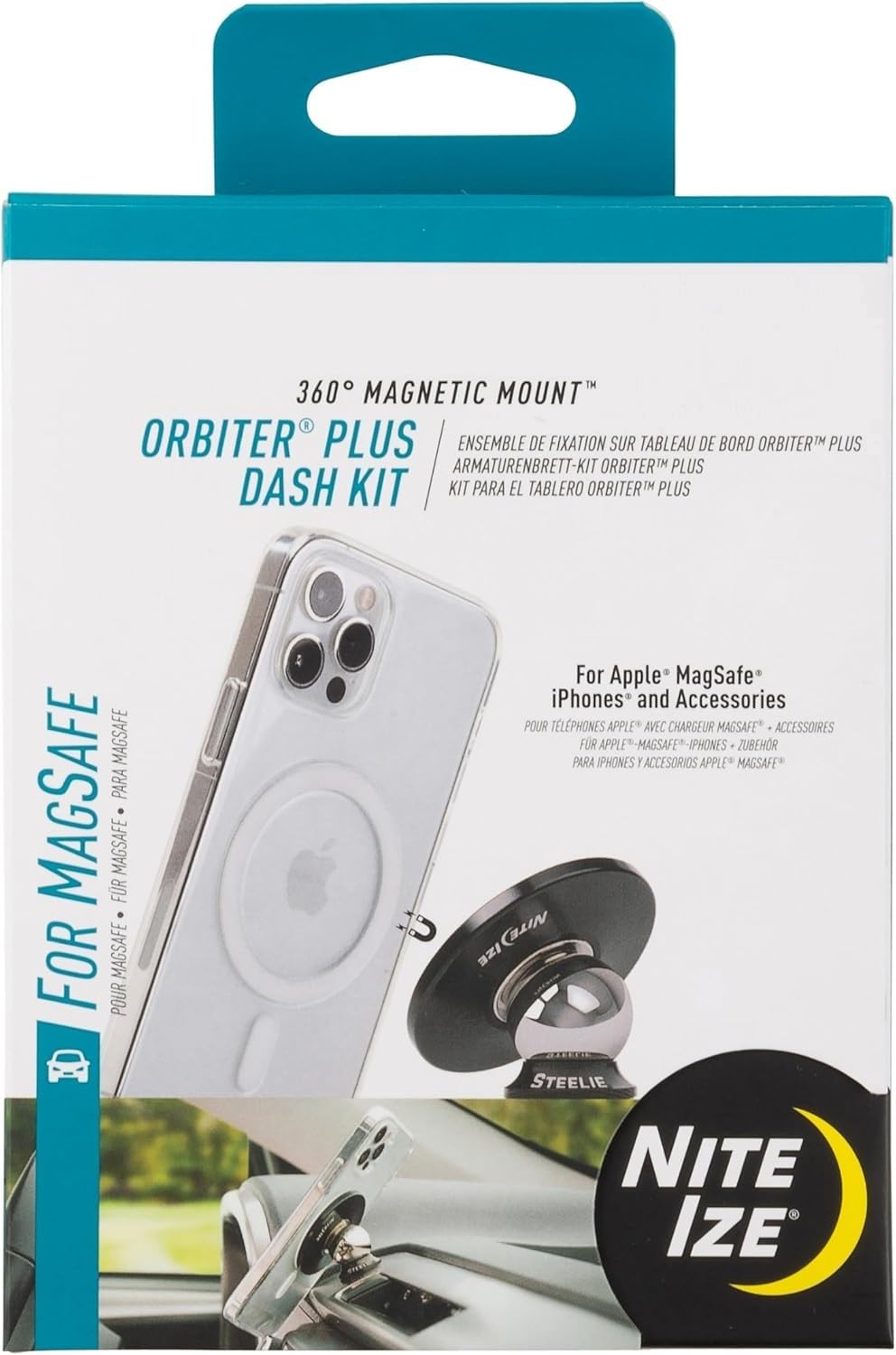 FaKugo Universal Car Phone Mount Magnetic/Orbiter Plus Dash Mount - All-Metal Car Mount Compatible with Magnets Inside MagSafe iPhones - Cell Phone Holder for Car Dashboard