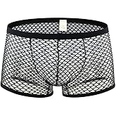 AIVibrat Men's Sexy Mesh Underwear Boxer Shorts Low Waist See-Through Fishnets Breathable Briefs