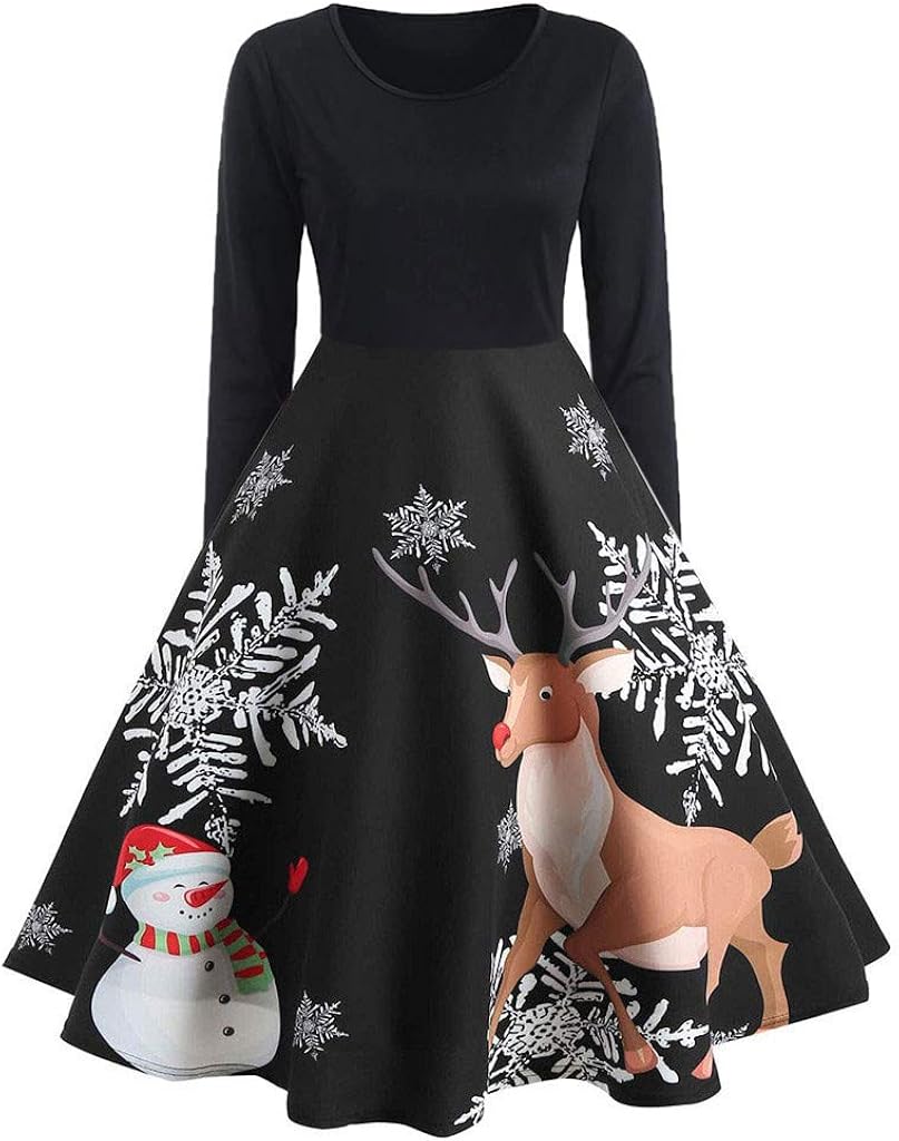 Weihnachtskleider Damen Elegant Langarm ALine Vintage Partykleider