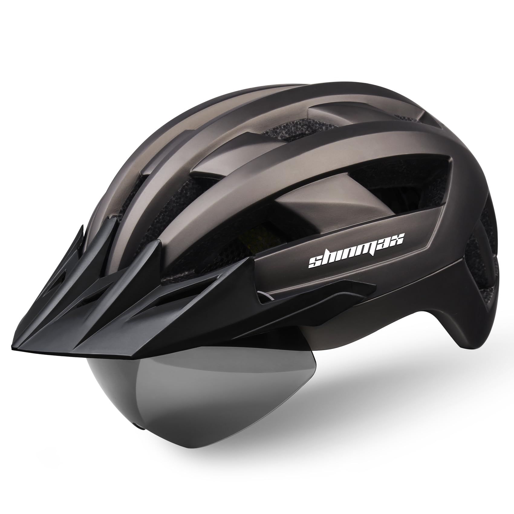 Shinmax Bike Helmet,Bicycle Helmet with USB Rechargeable LED Light CE Certified Adult Cycling Helmet Adjustable Size Detachable Visor & Removable Magnetic Goggles for Men Women Road Helmet（NR-032）