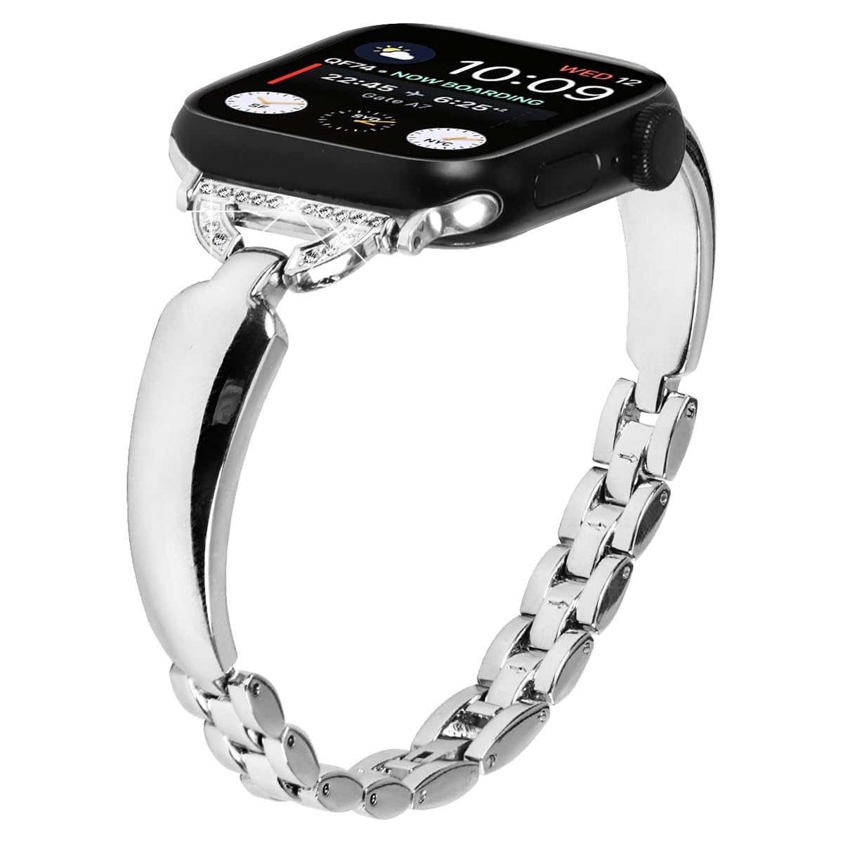 Miimall Metal Band for Apple Watch Series 10 9 8 7 6 5 4 3 2 1 SE 2/1 Ultra 2/1, Bling Diamond Zinc Alloy Strap for iWatch 49mm 45mm 46mm 44mm 42mm, Adjustable Replacement Strap for Women Girl-Silver