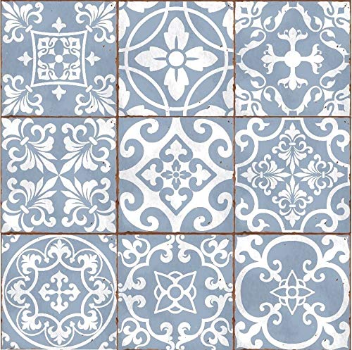 Blue tile stickers Victorian Morrocan Modern retro self adhesive wall art decor transfers- Bathroom backsplash kitchen splashbacks floral decals peel and stick (Mixed blue, 6 inch) Pack of 9