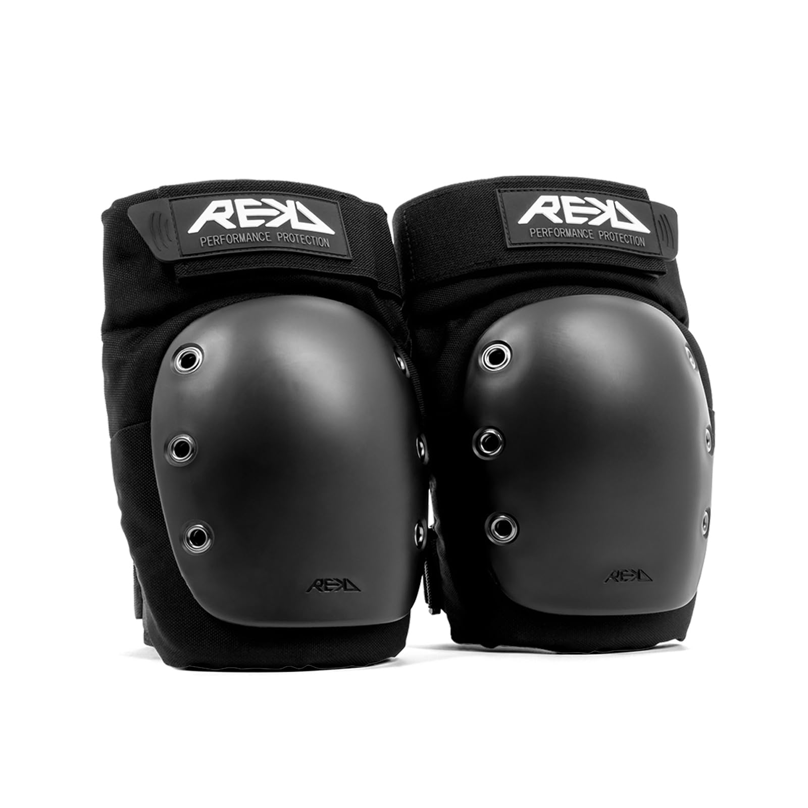 REKD Ramp Knee Pads Black S, Impact Resistant Heavy Duty Neoprene Pads for Action Sports, Adjustable Straps, Breathable Material, Shock Absorption, Unique Ergonomic Fit for Comfort and Safety