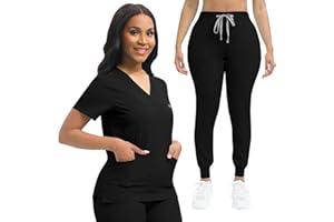 niaahinn Nurse Scrub for Women Set V-Neck Top & Jogger Scrub Pants Medical Uniform Scrubs Suit for Women