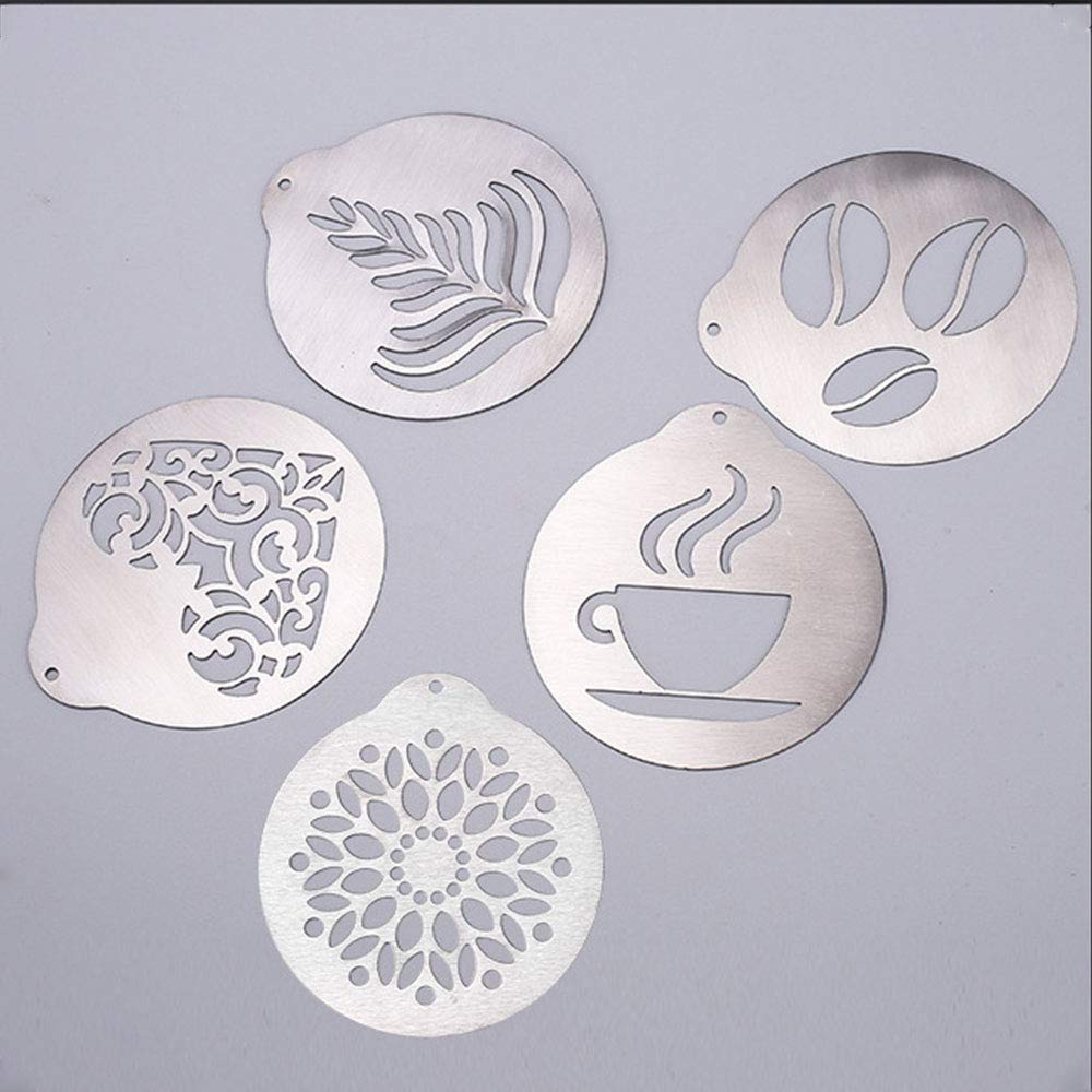 5pcs Stainless Steel Coffee Stencils Coffee Decorating Stencils Barista Cappuccino Arts Templates
