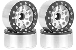 WONFAST 4PCS 1.55 Inch Aluminum Alloy Metal 5Spoke Beadlock Wheel Rim Hubs Replacement Accessory for AX90069 D90 TF2 CC01 Tamiya 1/10 RC Crawler Car Upgrade Parts (Black Silver)
