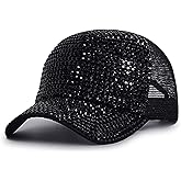 Women Bling Shiny Rhinestones Sun Visor hat mesh Breathable Cap Sparkle Bling Flag Cap Adjustable Baseball Cap