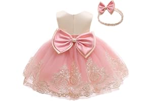 CMMCHAAH 0-6T Baby Girls Pageant Lace Embroidery Dresses Toddler Party Bowknot Tutu Gown Dress with Headwear