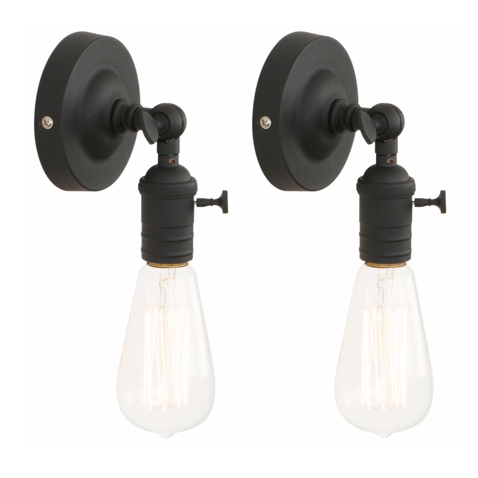 PathsOn Set of 2 Industrial Vintage Loft Coffee Bar Kitchen Metal Wall Sconce Light Edison Lamp Fixture Corridor Wall Lights (Black)