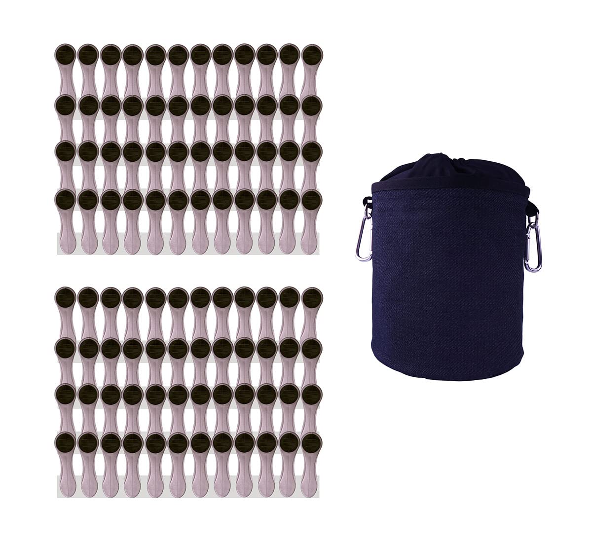 96 Clothes Pegs with Soft Grip and 1 Clothes Peg Bag - 96 x Silver Pegs, 1 x Black Bag