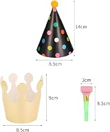Opopark 11pcs Birthday Cone Hats with Pom Poms 9 Hats 2 Crowns 15 Blowouts view 2