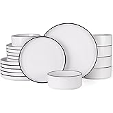 Famiware Nebula Plates and Bowls Sets, 18 Pieces Dinnerware Sets, Dishes Set for 6, White with Black Rim