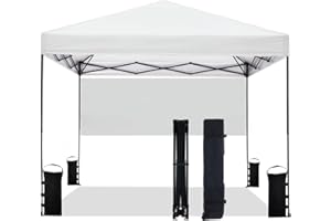 Tunbne 10'x10' Pop Up Canopy Tent with Half Sidewall, 1-Person Easy Setup, Instant Shade Canopy with Sliver Coated for Parties Beach Outdoor, Wheeled Carrying Bag, Stakes, 4 Ropes, 4 Sandbags (White)