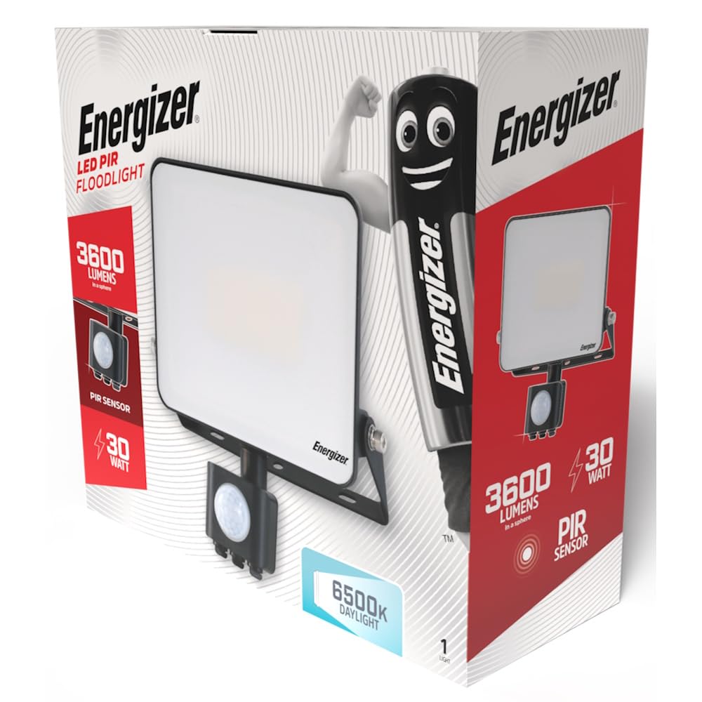 Energizer 30W LED PIR Sensor Floodlight, 2,700 Lumen (90 Lumen per Watt), Daylight. LED Hightech Technology.