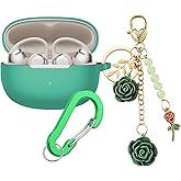 Case for SHOKZ OpenDots ONE Case Cover with Flower Keychain, Cute Soft Silicone Protective Skin Cases for OpenDots ONE E310 Open-Ear Headphones with Carabiner for Women Girl (Dark Green)