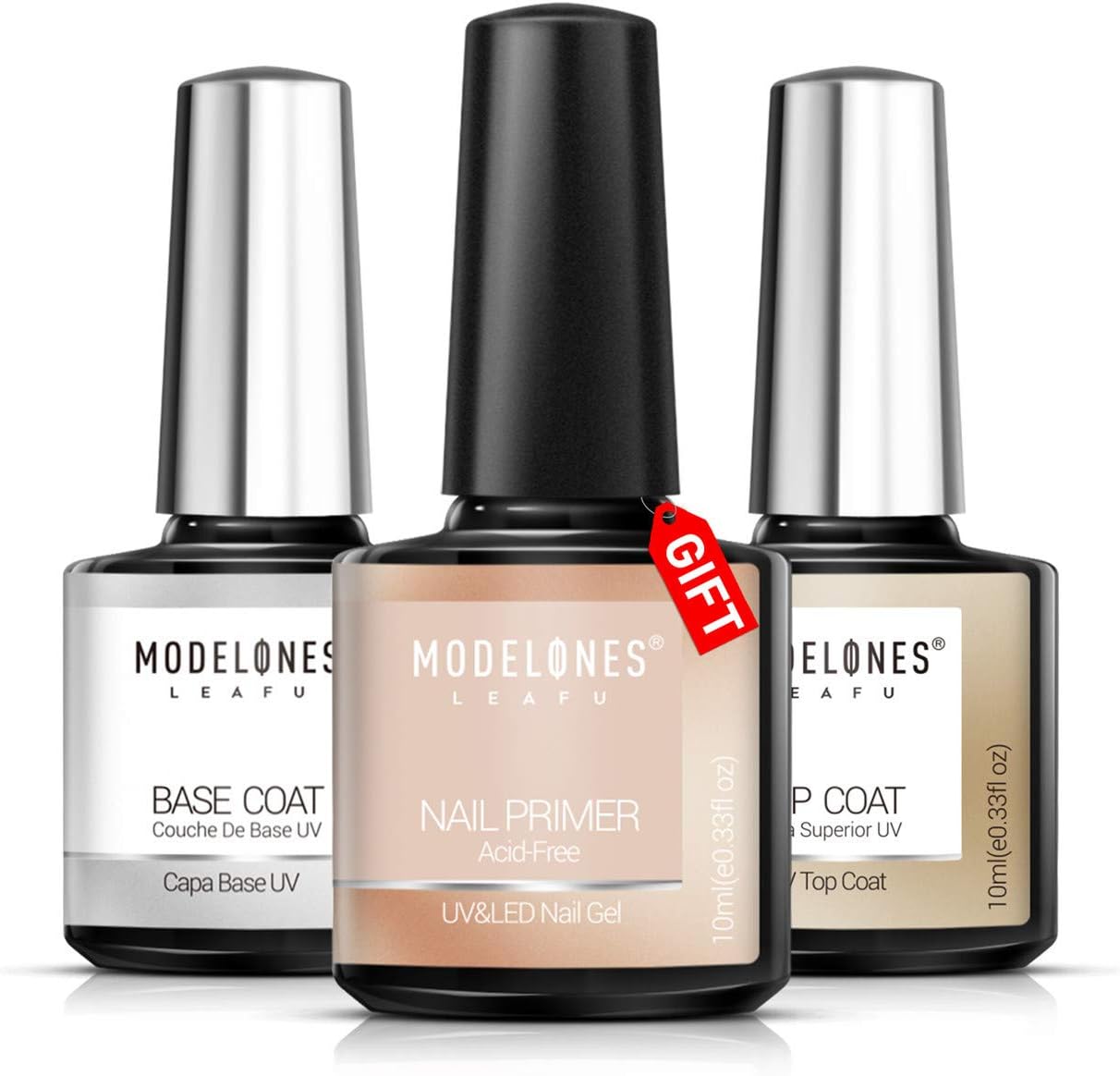 Modelones Gel Nail Polish 3Pcs 0.33 Oz Primer No Wipe Top and Base Coat