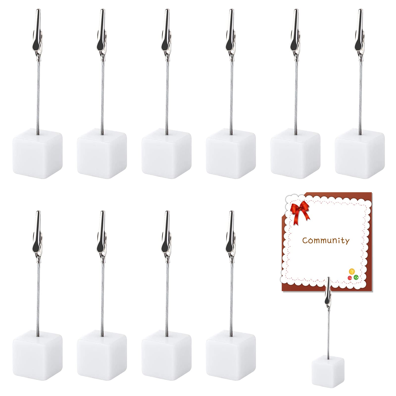 Memo Clip Holder 10 Pieces, Picture Holder with Clips, Stand Wooden Card Table, Vertical Note Cube for Photos, Stand Photo Display Clip, White