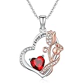 Rose Heart Necklace for Women 14K Rose Gold/White Gold Filled I Love You Pendant Anniversary Birthday Christmas Valentine's Day Jewelry Gifts for Women Her Wife Daughter, Birthstone Jewelry with 18+2 Inch Chain