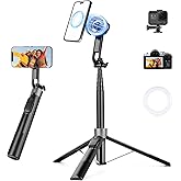 70" Magnetic Phone Tripod, Selfie Stick Tripod for iPhone Magsafe with Rechargeable Remote & 2 in 1 Magnetic Holder, Portable Cellphone Stand for Recording Travel, Compatible with iPhone and Android