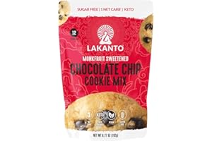 Lakanto Sugar Free Chocolate Chip Cookie Mix - Sweetened with Monk Fruit Sweetener, Gluten Free, Keto Diet Friendly, Vegan, 2g Net Carb, Almond Flour, Sea Salt (12 Cookies)