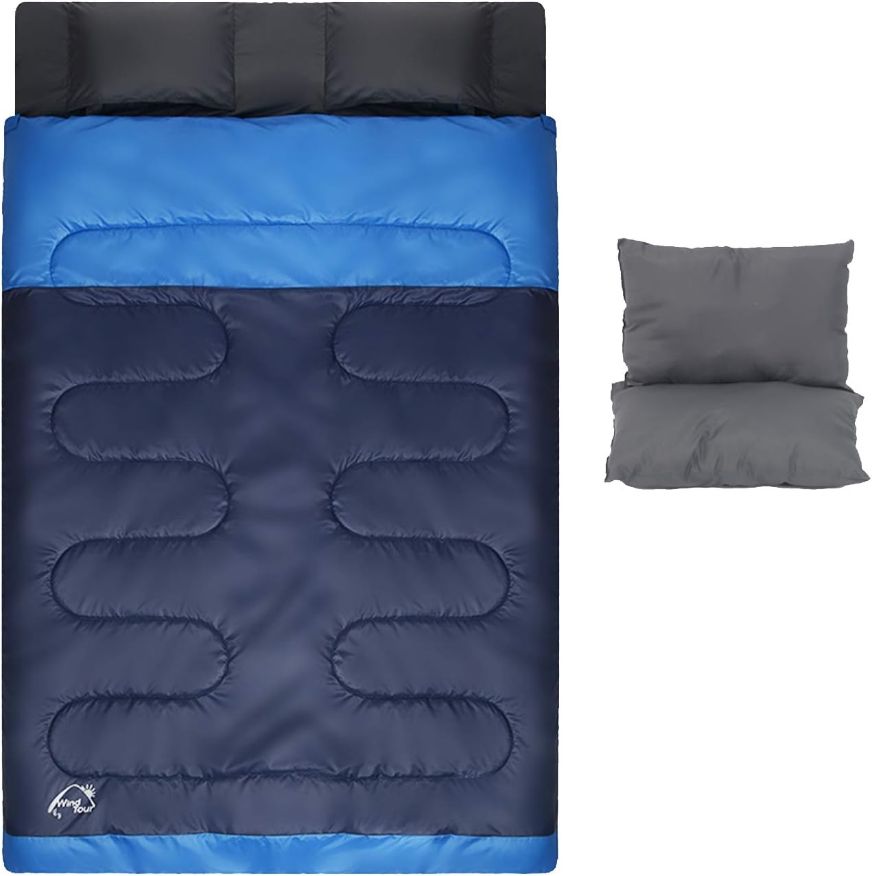 Wind Tour Double Cotton Sleeping Bag with 2 Pillows