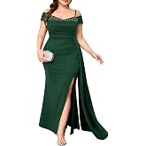 TIARALY Women's Plus Size Formal Off The Shoulder Dress Bodycon Maxi Slit Evening Gowns Cocktail Prom Party Dresses