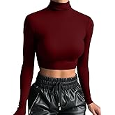 LCNBA Women's Long Sleeve Crop Top Turtleneck Sexy Basic Cropped Tops Shirt
