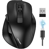 TECKNET Wireless Mouse, Bluetooth Mouse (BT5.0/3.0 & 2.4G) Rechargeable 4800 DPI Silent Mice, Computer Mice with USB A Receiver,Large Sized Ergo Grips Optical Cordless Mice for Laptop/Mac/PC,Black