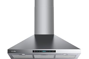 HisoHu Wall Mount Range Hood 36 Inch, Ductless/Ducted Convertible, 1000 CFM Kitchen Vent Hood, with Aluminum Filters, 4-Speed Fans, Gesture Sensing &Touch Control, Stainless Steel Kitchen Vent