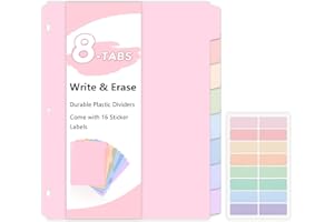 SKYDUE 8 Tab Durable Plastic Dividers, Big Tab Dividers for 3 Ring Binder, Write & Erase 3 Ring Binder Dividers with Tabs, with Sticker Labels, 1 Set, Aesthetic Pastels Binder Dividers
