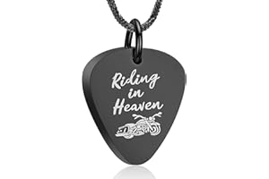 Yinplsmemory Cremation Jewelry Guitar Pick Urn Necklace for Ashes for Women Men Riding In Heaven Motorcycle Ashes Keepsake Me
