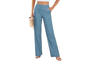 Wide Leg Pants Women Summer Straight Leg Casual Palazzo Pant Cotton Linen Lounge Beach Vacation Trousers with Pockets